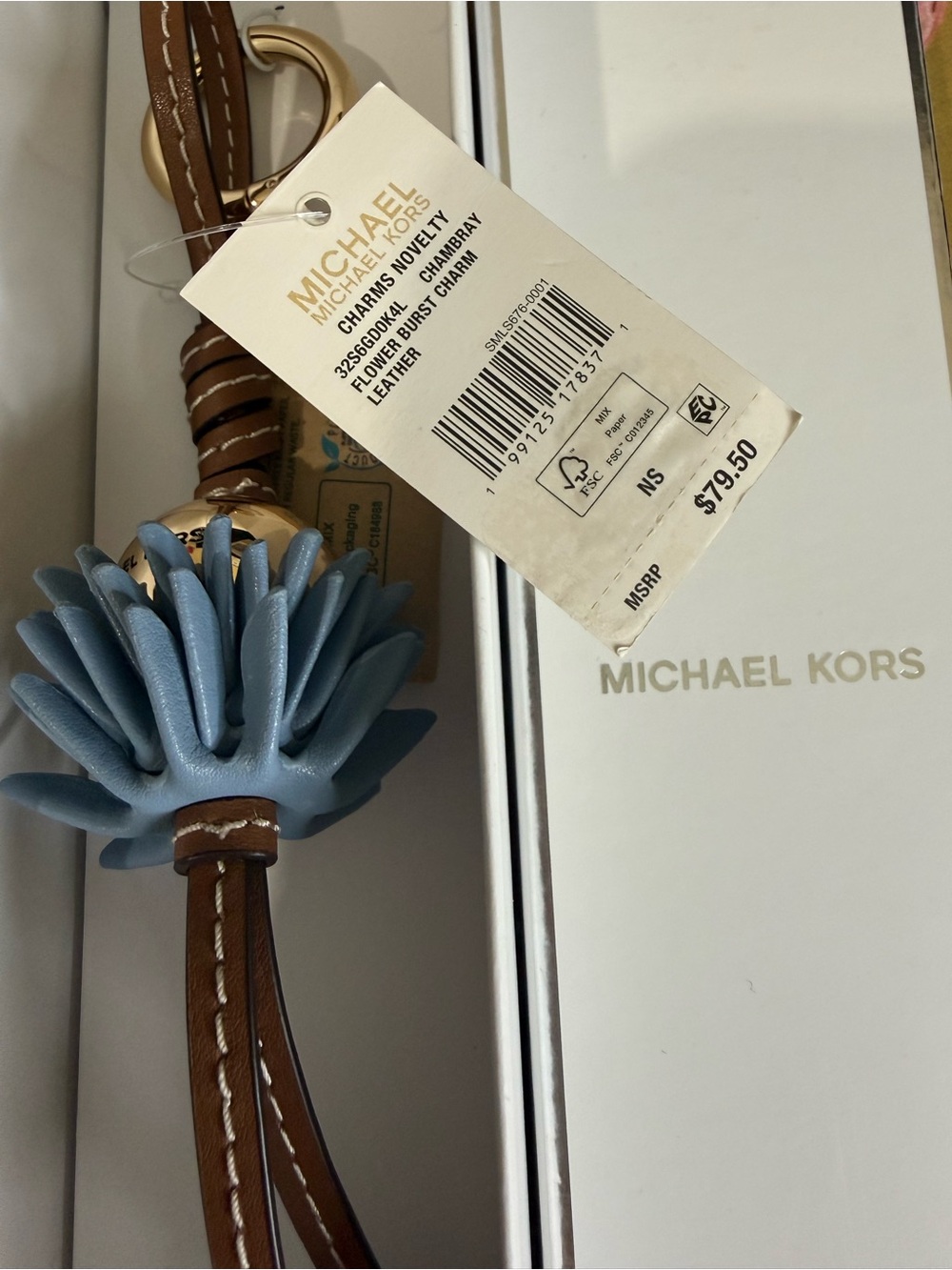 Michael Kors Leather Tassel Charm with Gold Accent & Blue Flower - Picture 5 of 5